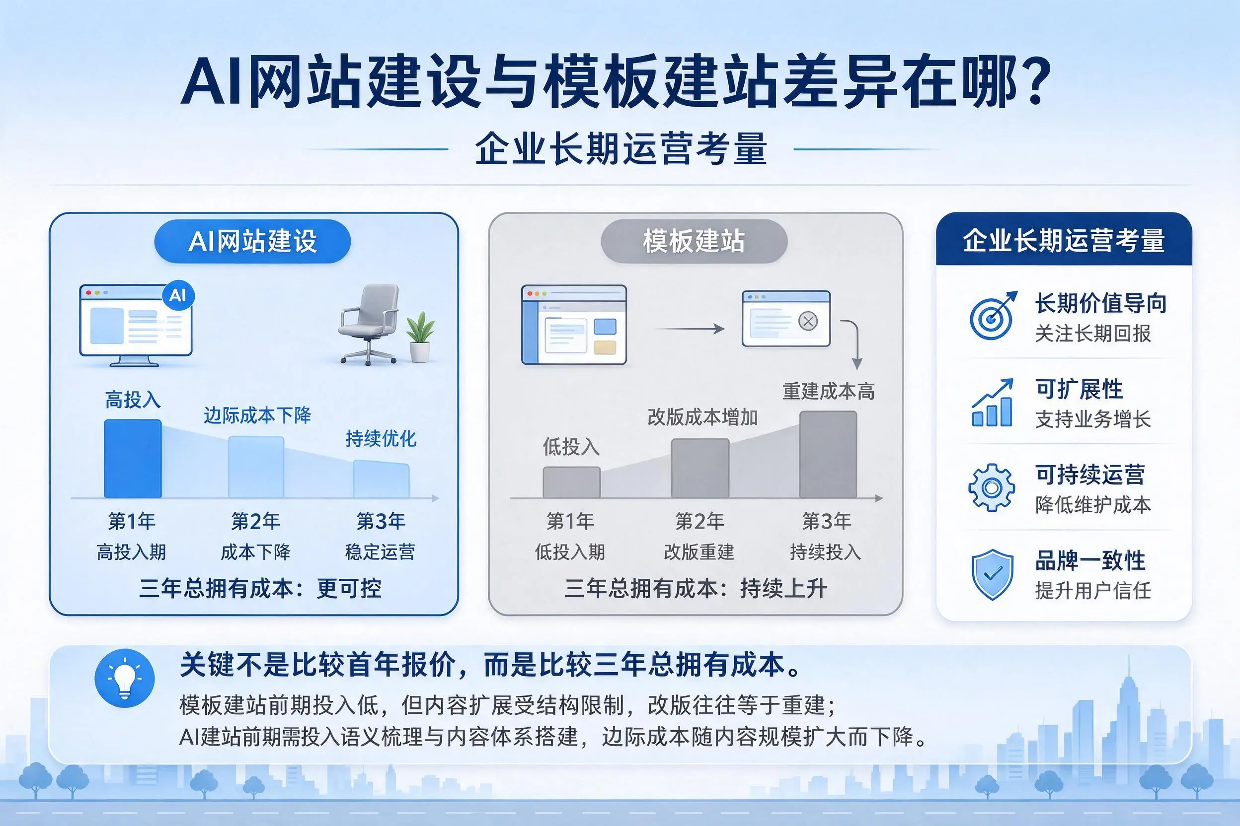 AI网站建设与模板建站差异在哪?呼和浩特企业长期运营考量