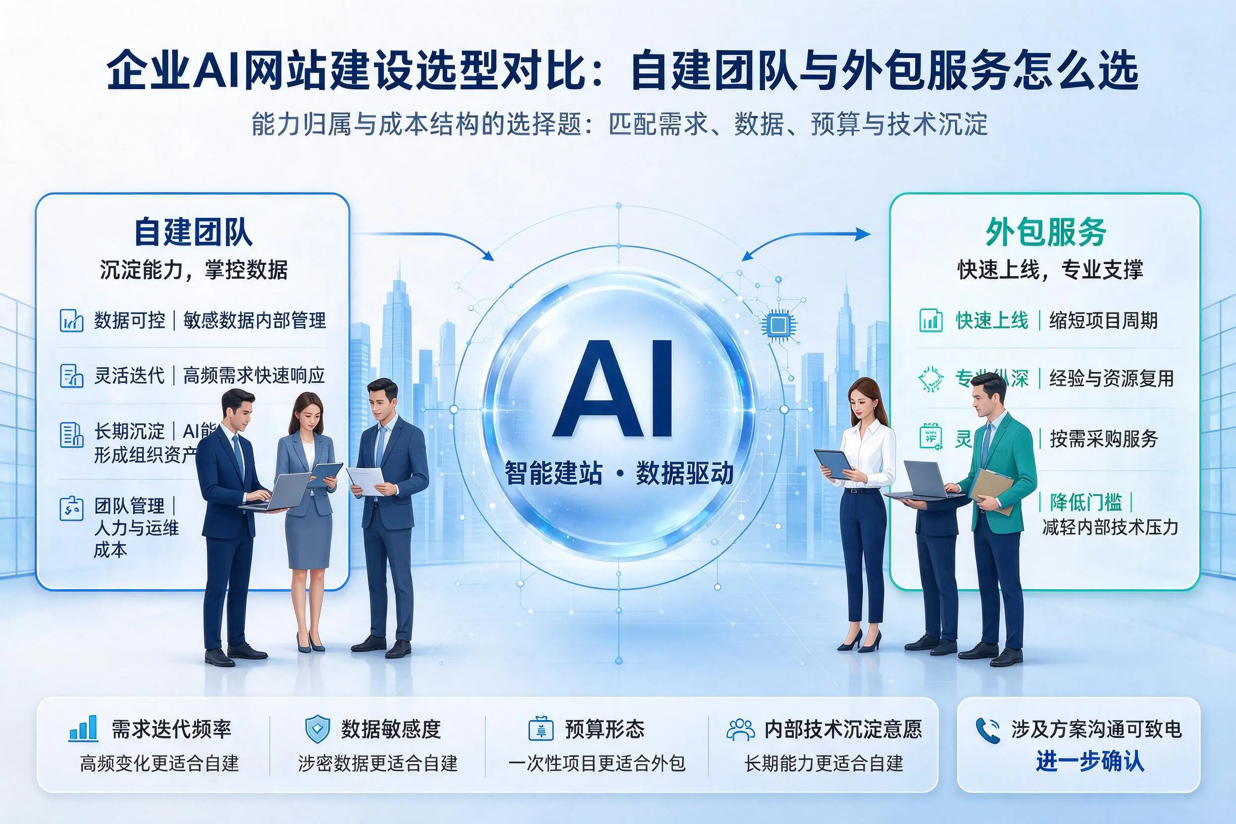 呼和浩特企业AI网站建设选型对比:自建团队与外包服务怎么选